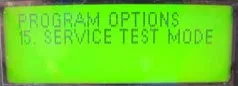 LCD display reading PROGRAM OPTIONS, 15. SERVICE TEST MODE