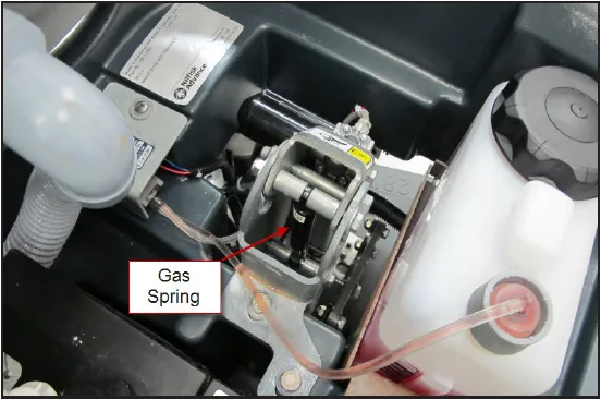Photo inside the battery area showing the gas spring, labeled Gas Spring.