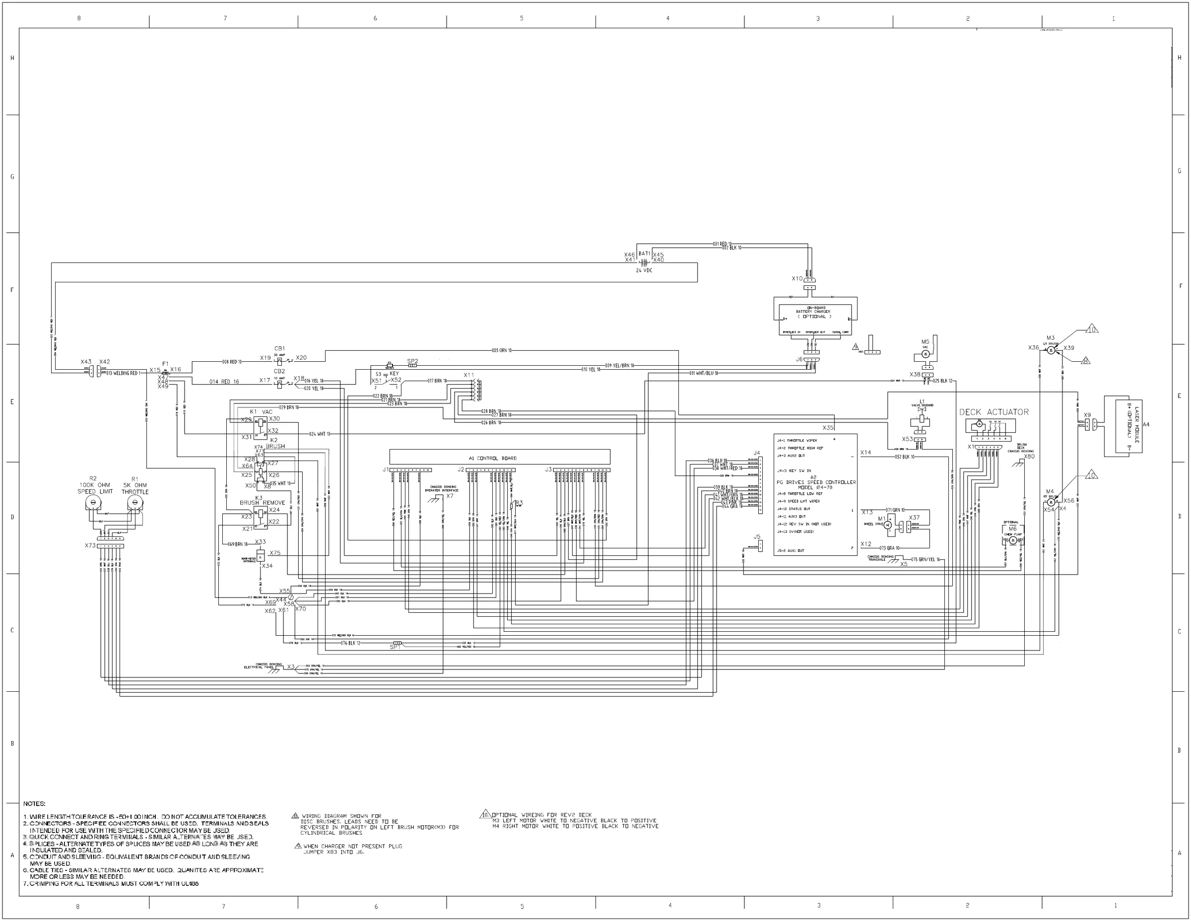 Framed wiring harness configuration diagram, drawing 56383890 Rev A, for late non-ST machines, with grid letters and numbers around the border and the notes at the bottom left