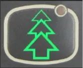 Burst of Power switch icon, a green double tree arrow, with an indicator light at its upper right corner
