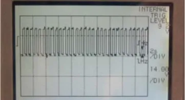 Graphing voltmeter screen showing the status line pattern for trip type 1: long off time with brief on time