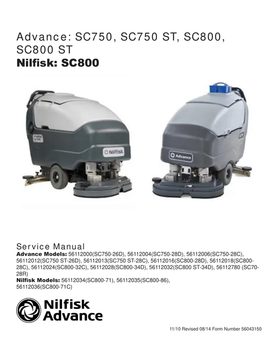 Advance SC750 / SC800 Service Manual 56043150 Rev. 11/10 Revised 12/16 cover
