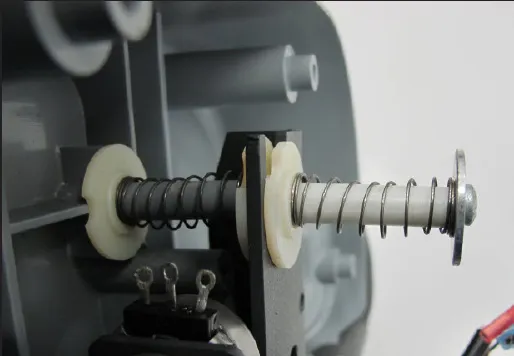 Photo of the lower and upper spring stacks installed on the paddle post