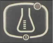 Detergent switch icon, a flask, with an indicator light at its upper right corner