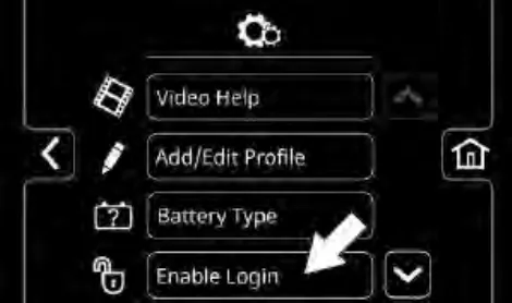 Supervisor settings menu with an arrow pointing to the Enable Login button