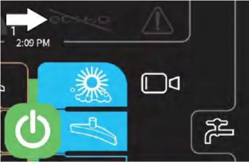 Pro-Panel with an arrow pointing at the ec-H2O button at the top, shown crossed out with a slash because the system is off