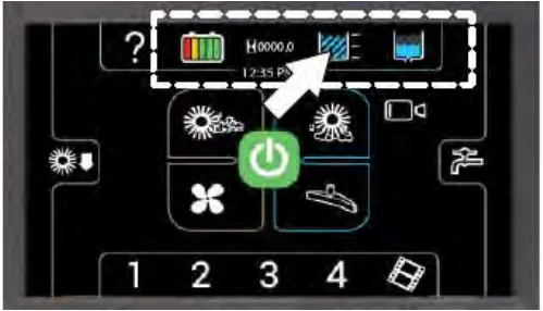 Pro-Panel with all four machine status buttons shown and an arrow pointing at the recovery tank button