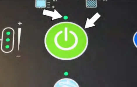 Standard panel with arrows pointing at the 1-STEP button and the light above it