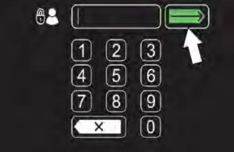 Login keypad with an arrow pointing to the enter button