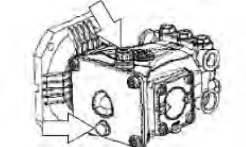 Drawing of the high pressure washer pump with arrows pointing to the drain plug and the vented fill cap