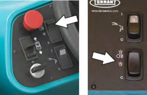 Two views of the operating / hazard light switch, each with an arrow pointing at the switch