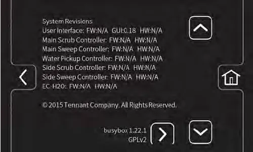 About screen listing system revisions for the user interface, scrub, sweep, water pickup and ec-H2O controllers