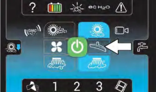 Pro-Panel with an arrow pointing at the vacuum fan / squeegee button