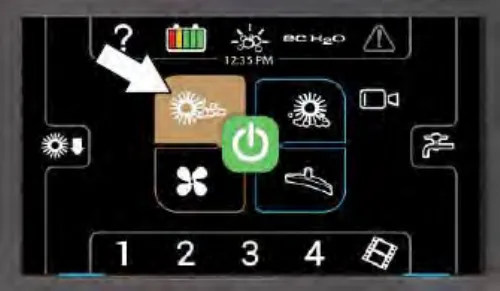 Pro-Panel with an arrow pointing at the lit pre-sweep brush button