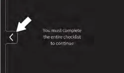 Screen reading You must complete the entire checklist to continue, with an arrow pointing at the back arrow