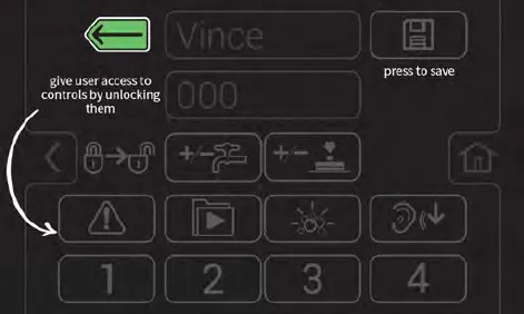 New profile screen with a note to give the user access to controls by unlocking them, and a save button