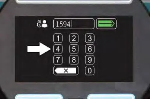 Pro-ID login screen with a keypad and an arrow pointing at the number keys