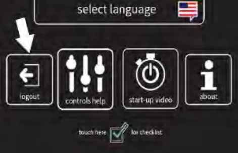 Help screen with an arrow pointing to the logout button