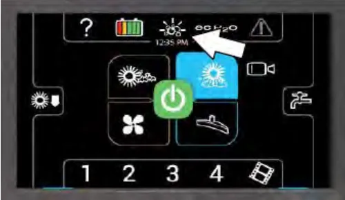 Pro-Panel with an arrow pointing at the detergent metering button at the top of the screen