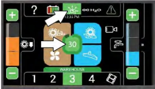 Pro-Panel with arrows pointing at the severe environment button at the top and the countdown timer showing 30 in the middle of the 1-STEP button