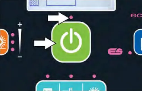Close view of the 1-STEP button with arrows pointing at the button and the indicator light above it