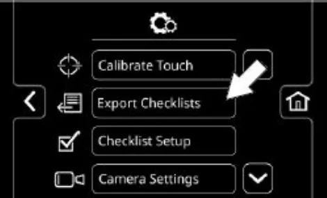 Supervisor settings menu with an arrow pointing to Export Checklists
