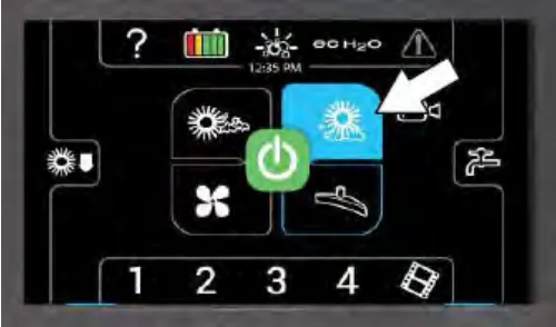 Pro-Panel with an arrow pointing at the scrubbing main brush button, which is lit blue