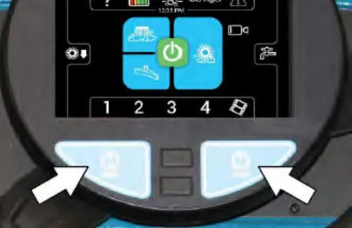 Pro-Panel with arrows pointing at the two solution on / off buttons below the screen