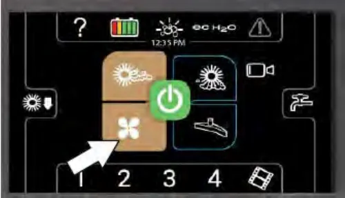 Pro-Panel with an arrow pointing at the lit pre-sweep vacuum fan button