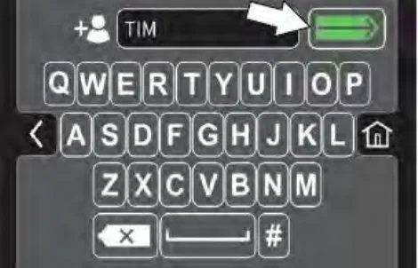 On-screen keyboard with the name TIM entered and an arrow pointing to the enter button