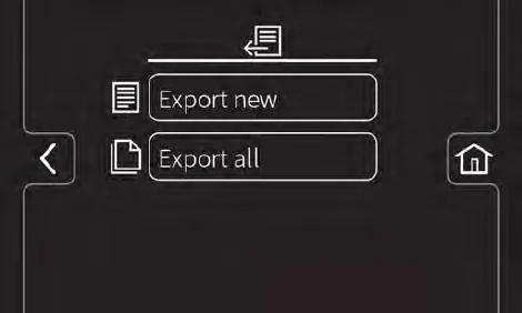 Export screen with Export new and Export all buttons