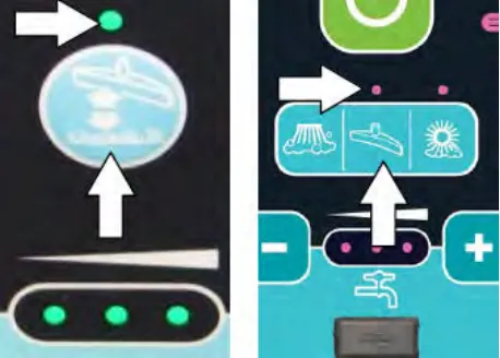 Standard panel: Vacuum fan/squeegee button with arrows pointing to it