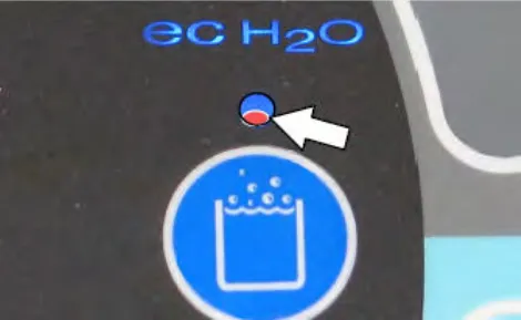 The ec-H2O button with an arrow pointing at the LED above it, showing a red portion lit