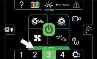 Pro-Panel home screen with an arrow pointing to zone control button 3, now named HALLWAY