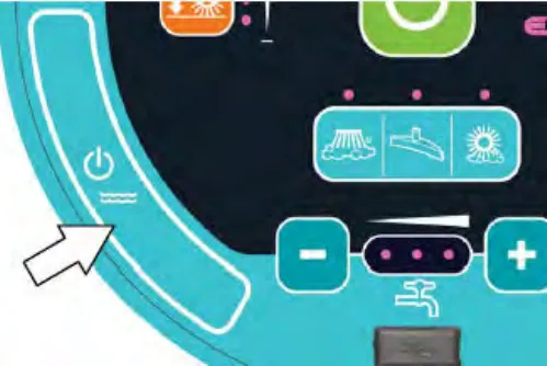 Touch panel with an arrow pointing at the solution on / off button
