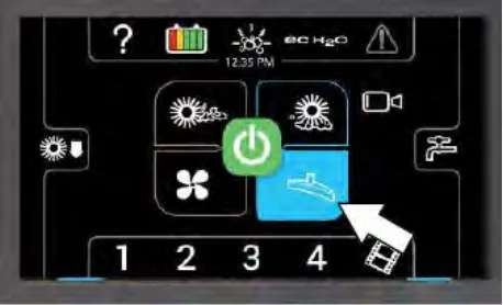 Pro-Panel touchscreen with an arrow pointing to the Vacuum fan/squeegee button
