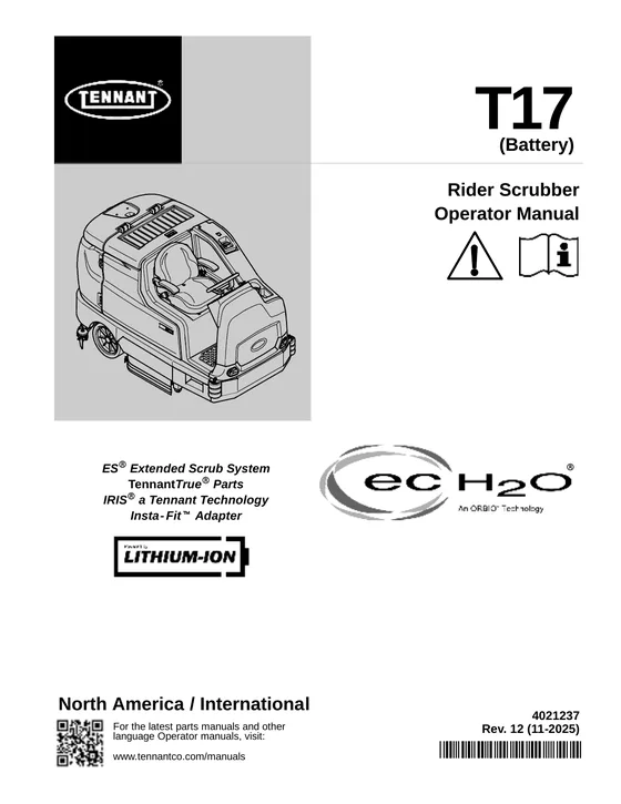 Tennant T17 Operator Manual 4021237 Rev. 12 (11-2025) cover