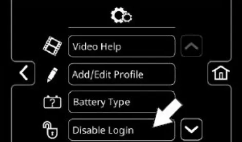 Supervisor settings menu with an arrow pointing to the Disable Login button