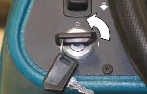 Key switch with a curved arrow showing the key turned counterclockwise to the OFF position