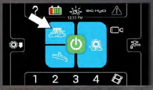 Pro-Panel with an arrow pointing at the lit scrubbing side brush button