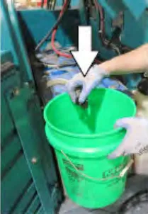 Return line placed into a green bucket, with an arrow pointing down