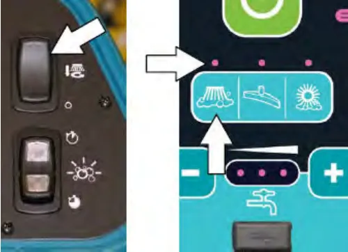 Side brush switch on the older panel and the side brush button with its indicator light on the touch panel