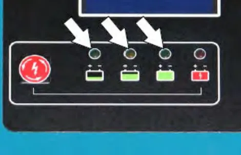 Three arrows pointing to the charger status indicators that illuminate from left to right