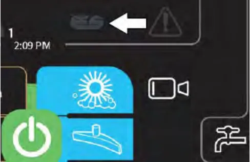 Pro-Panel with an arrow pointing at the ES button, shown with a slash because the system is off