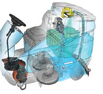 Cutaway of the T16 with disk brushes showing the solution path