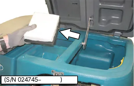 Vacuum fan inlet filter being removed from the recovery tank