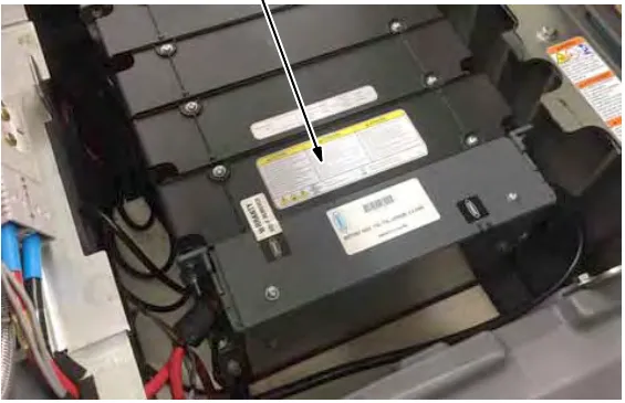 Caution label on top of the lithium-ion battery pack in the battery compartment
