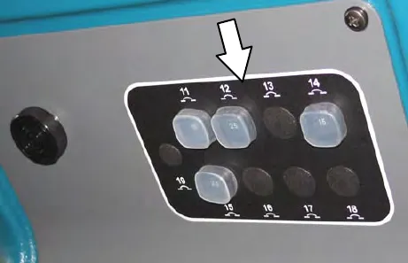 Electrical panel with an arrow pointing to the circuit breakers numbered 11 to 18