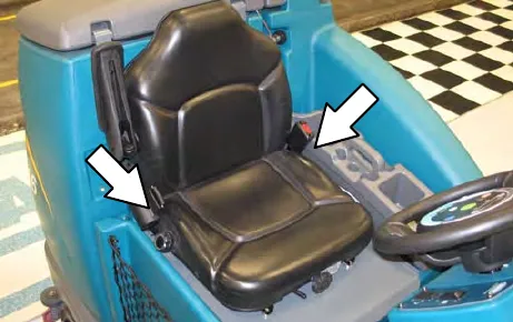 Seat belt buckle and latch positions on the operator seat