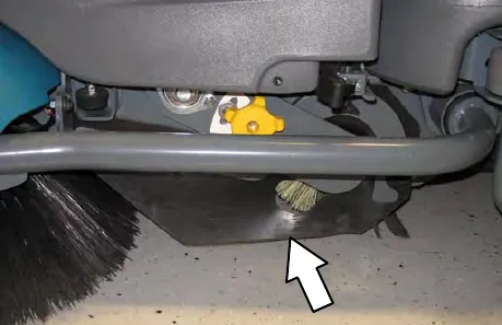 Pre-Sweep side skirt hanging below the assembly, with an arrow pointing to it